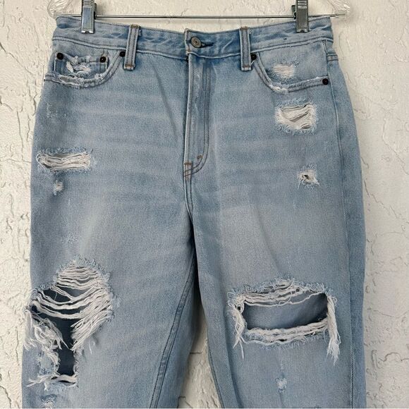 ABERCROMBIE Annie High Rise Girlfriend Distressed Jeans Womens 29 Frayed Hem - Picture 2 of 11